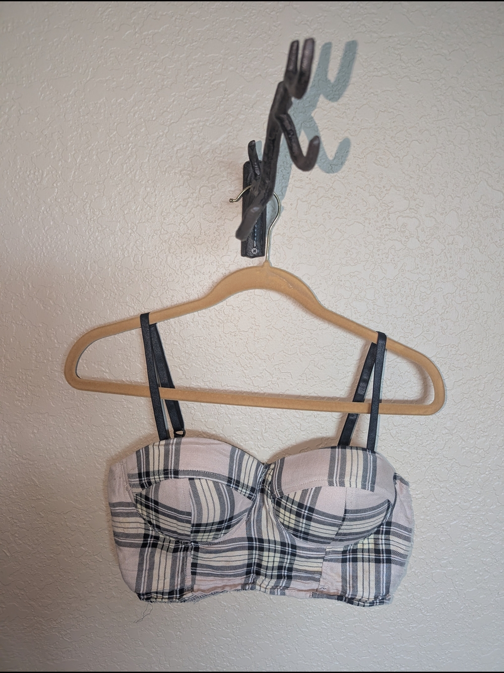 Plaid Bustier Bralette with Adjustable Straps - Pink